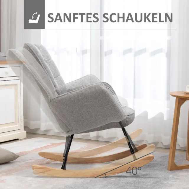 HAUSS SPOLE Schommelstoel Fauteuil - Zacht Gestoffeerd Met Armleuningen En Houten Schommelbasis - Voor Woonkamer En Ontspanning - Lichtgrijs Light Gray