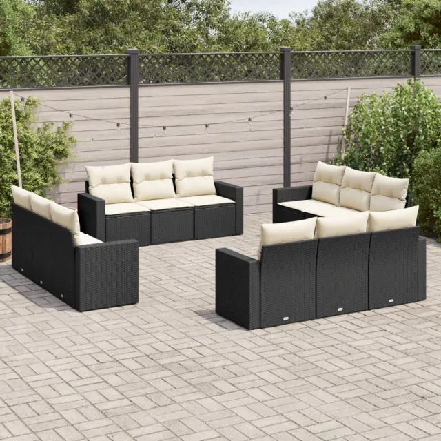 vidaXL 12-delige Loungeset met kussens poly rattan zwart, foto 2