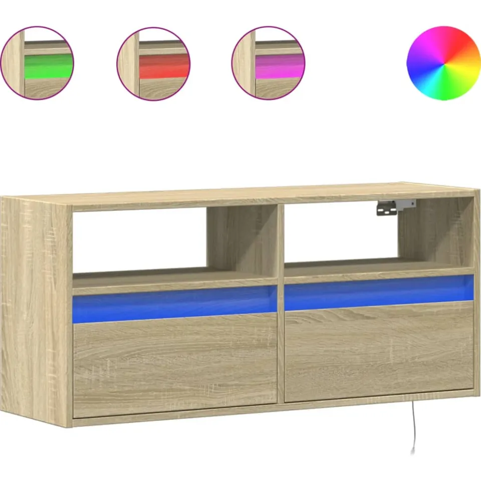 vidaXL Tv-wandmeubel met LED-verlichting 100x31x45 cm sonoma eiken, foto 3