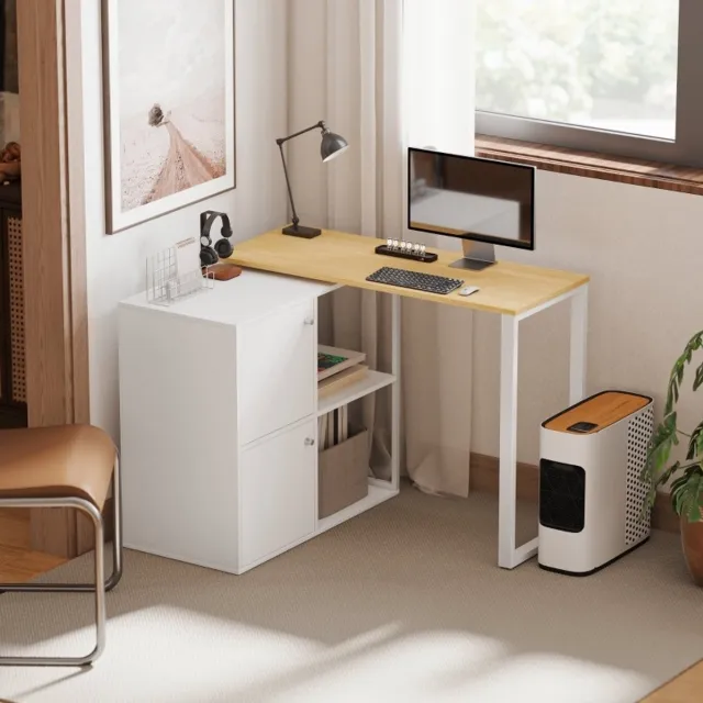 MODENUIT Hoekbureau 150 x 40 x 75 cm - 360 Graden Draaibaar - Met Kasten - Voor Werkkamer - Spaanplaat Wit