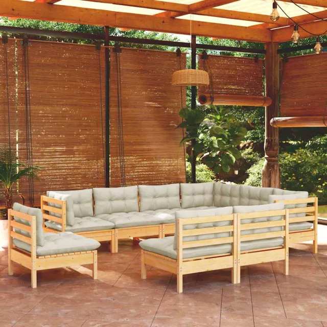 vidaXL 9-delige Loungeset met crèmekleurige kussens massief grenenhout, foto 2