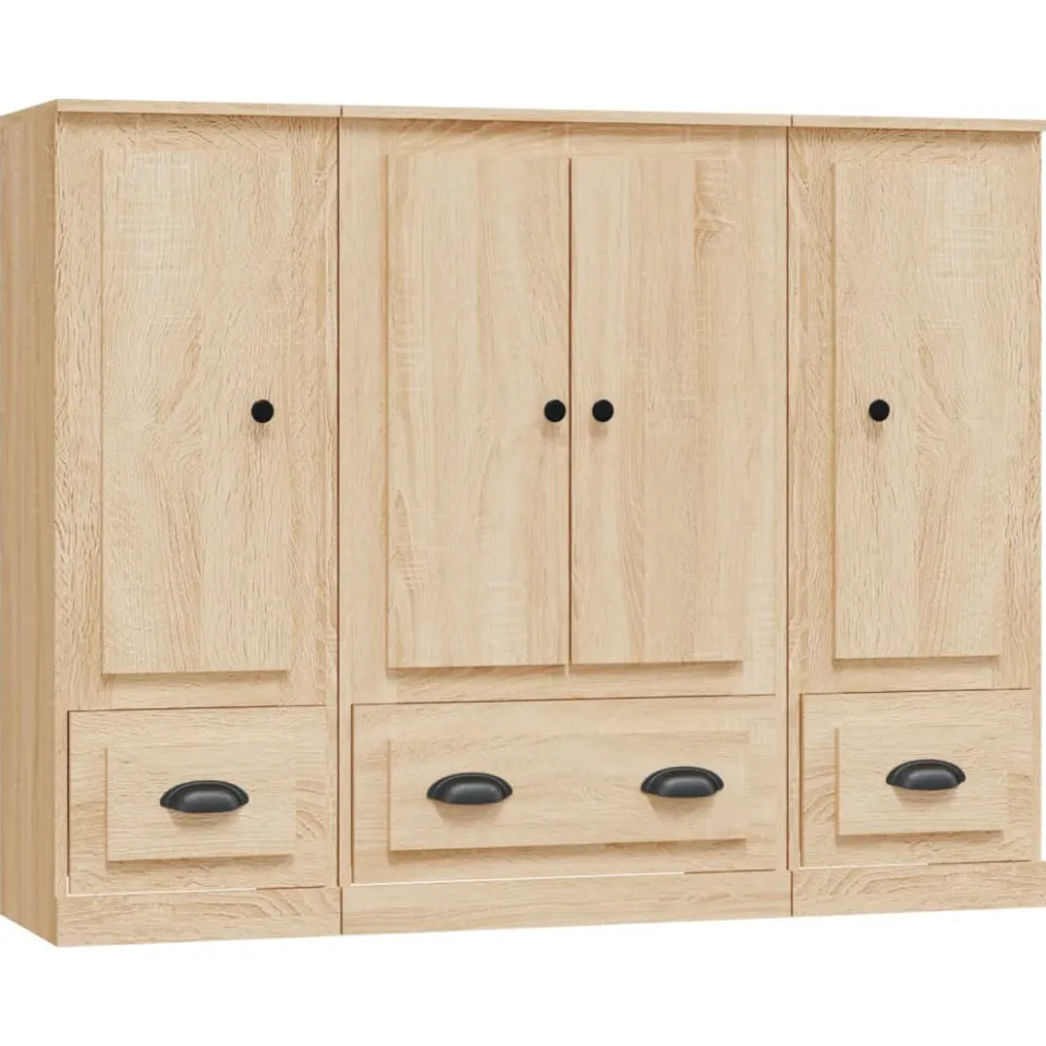 vidaXL Hoge kasten 3 st bewerkt hout sonoma eikenkleurig Bruin