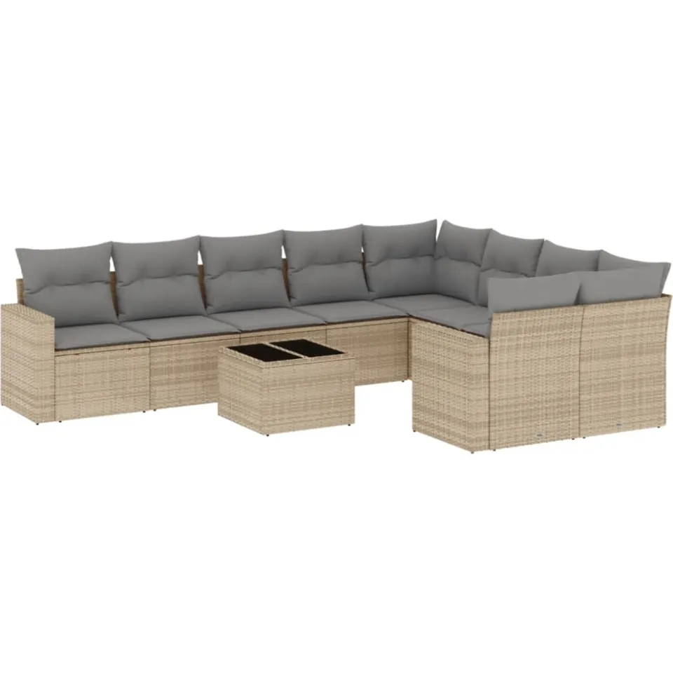vidaXL 10-delige Loungeset met kussens poly rattan beige