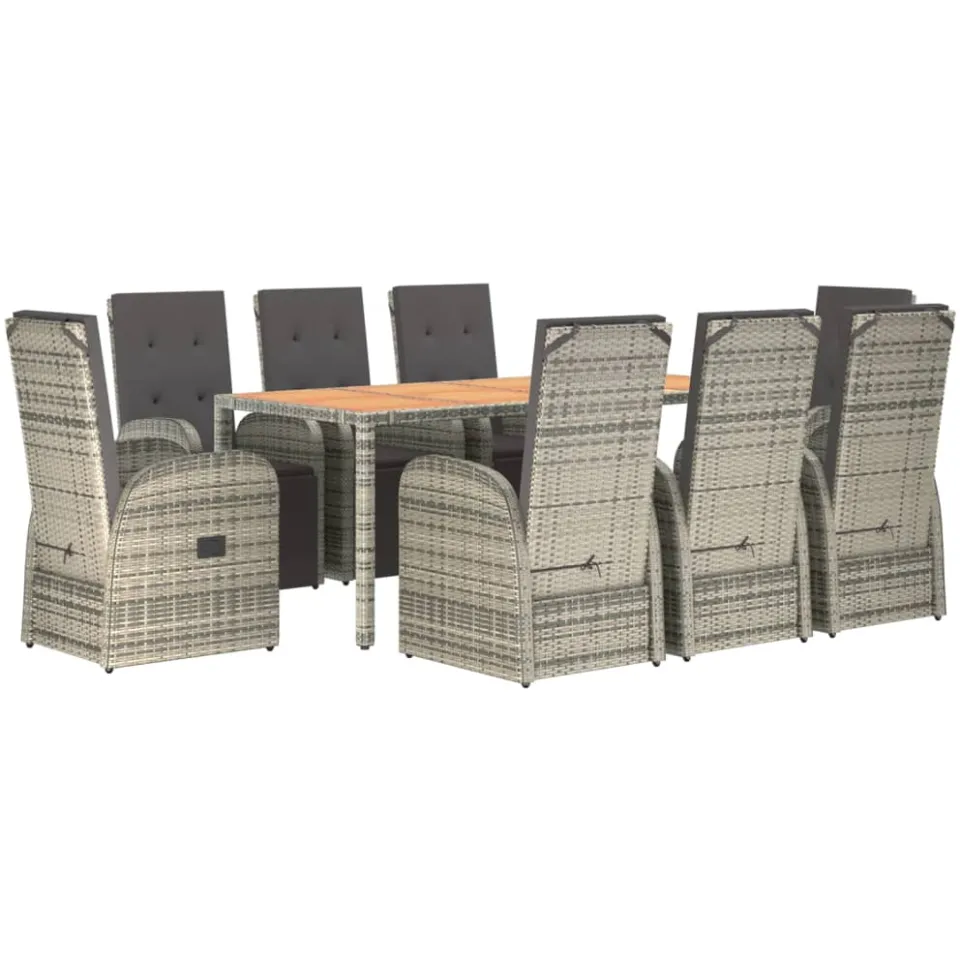 vidaXL 9-delige Tuinset met kussens poly rattan grijs