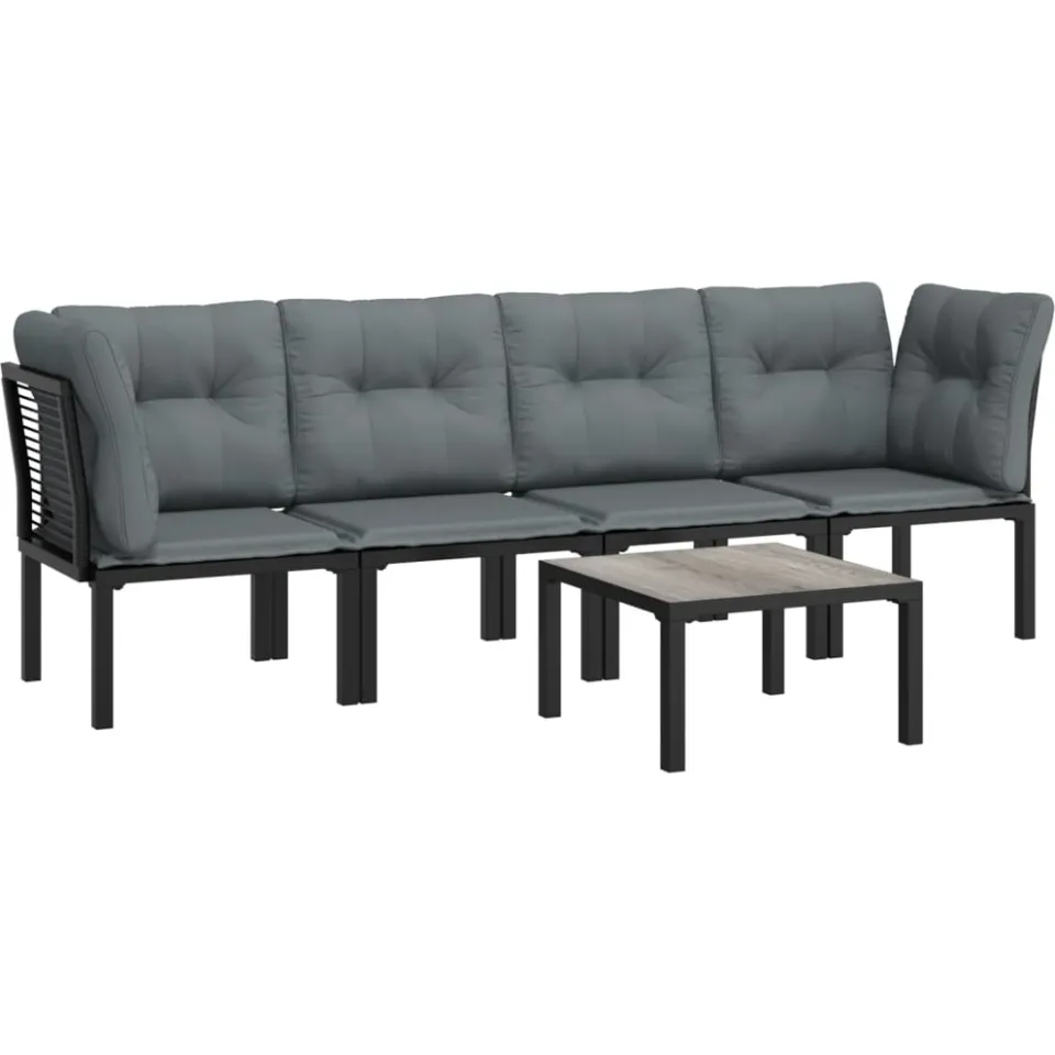 vidaXL 5-delige Loungeset poly rattan zwart en grijs