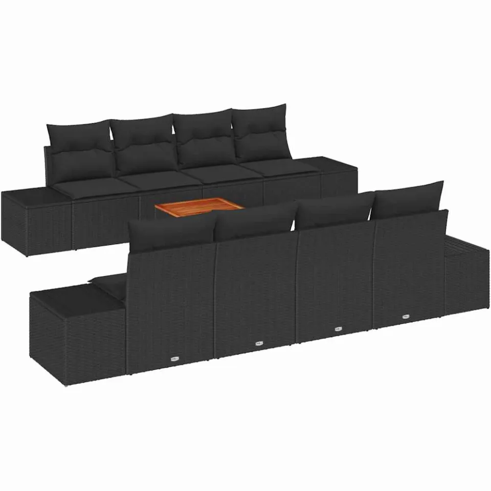 vidaXL Tuinbankenset 9 st Zwart poly rattan
