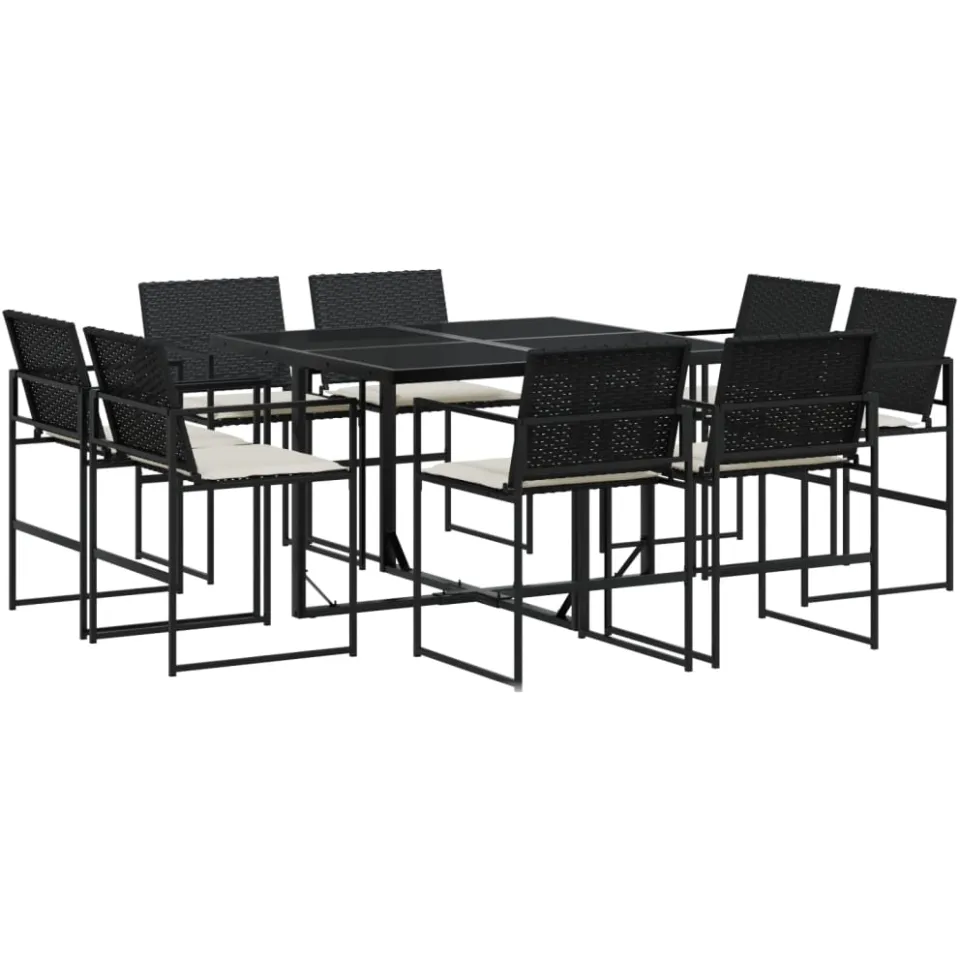 vidaXL 9-delige Tuinset poly rattan zwart