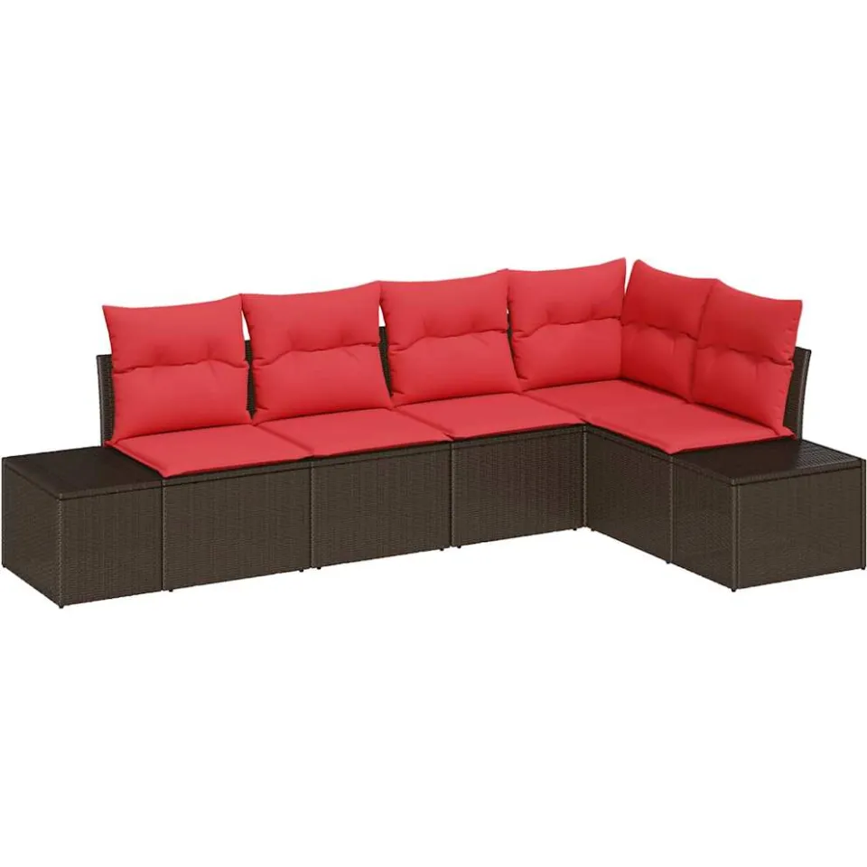 vidaXL Tuinbankenset 5 st Bruin en Rood poly rattan