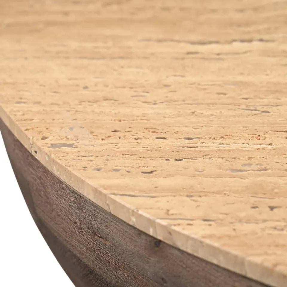 Giga Meubel Salontafel Aiden Rond - Travertin/Hout - Donkerbruin - 90x90x38cm, foto 4