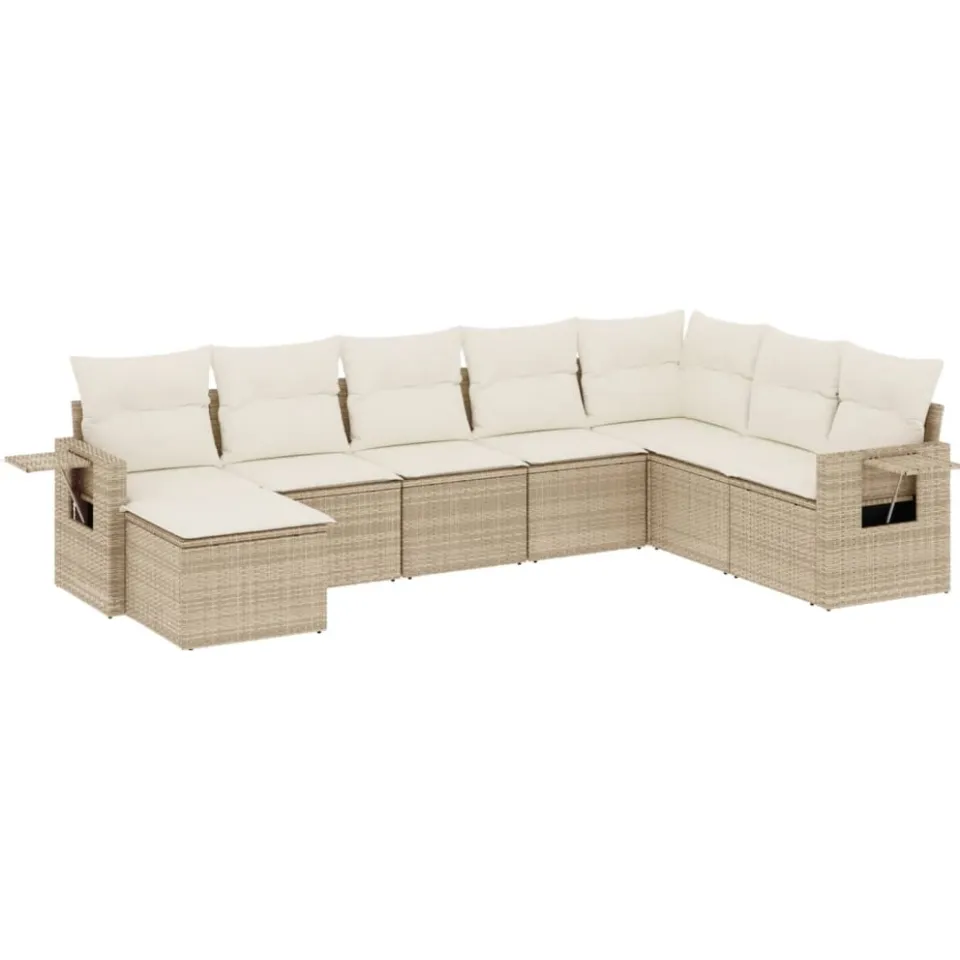 vidaXL 8-delige Loungeset met kussens poly rattan beige, foto 3