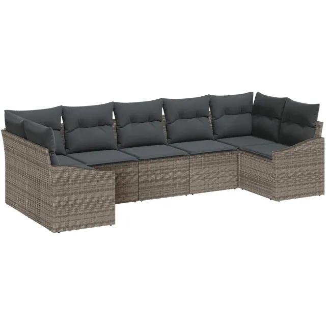 vidaXL Tuinbankenset 7 st Grijs poly rattan, foto 2