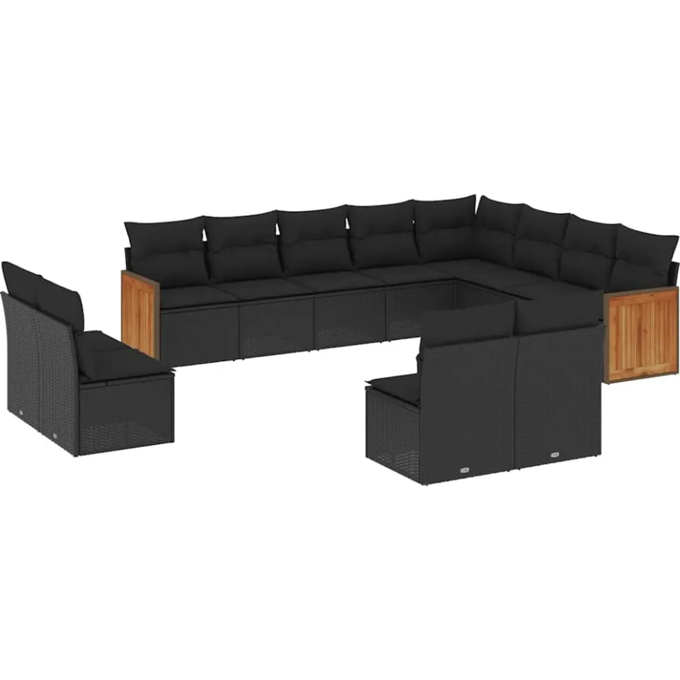 vidaXL 12-delige Loungeset met kussens poly rattan zwart, foto 3