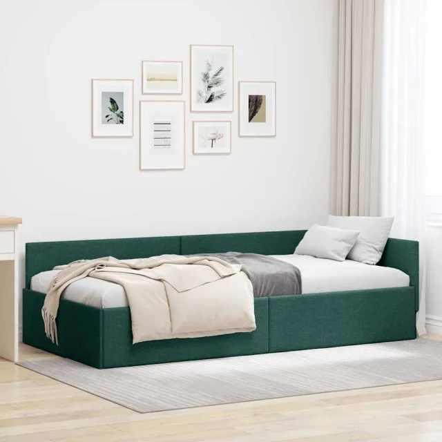 vidaXL Hoekbedframe Donkergroen 90 x 200 cm Stof