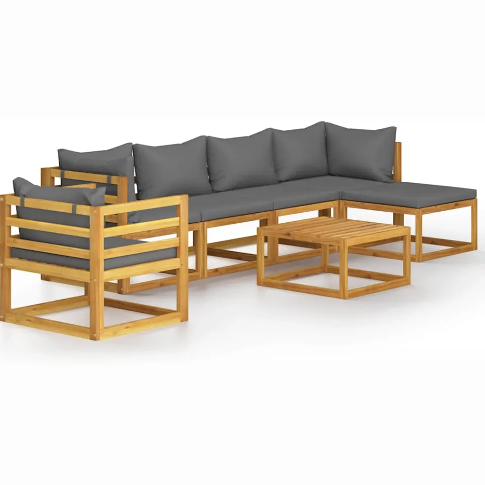 vidaXL 7-delige Loungeset met kussens massief acaciahout grijs, foto 4