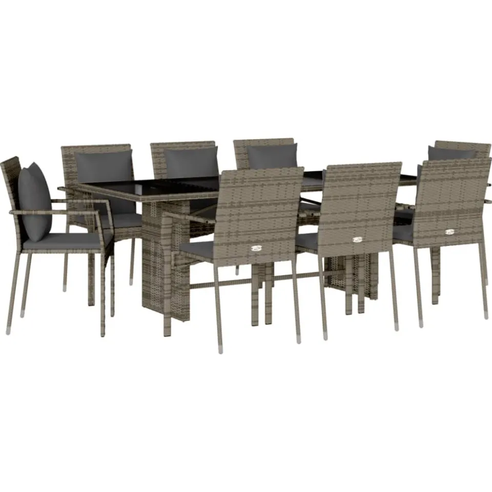 vidaXL 9-delige Tuinset met kussens poly rattan grijs, foto 3