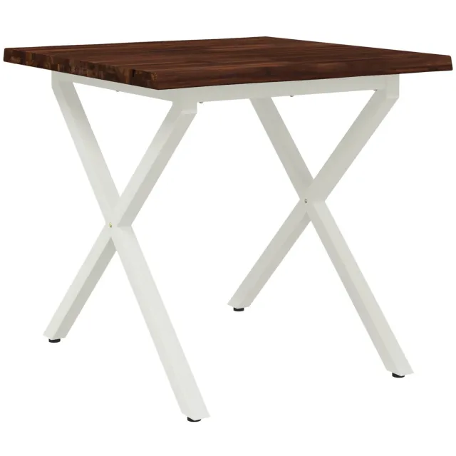 vidaXL Eettafel - met - levendige - rand - 70 - x - 70 - x - 75 - cm - Massief - Acacia - Hout Donkerbruin en Wit