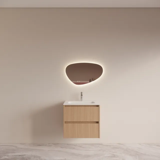 Boss & Wessing Badmeubelset BWS Riga Met Asia Wastafel Wit 60 cm Licht Eiken Japandi Bruin