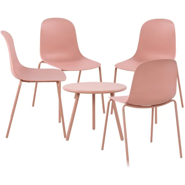 CLP Mindin tuinset - voor de tuin - loungeset - Set van tafel Minot en 4 x stoel Hardin - UV-bestendig - Tuinmeubelen - roze