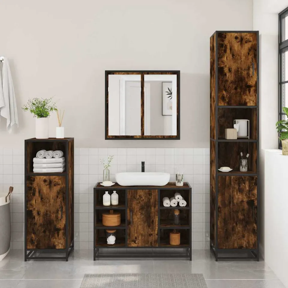 vidaXL 2-delige Badkamermeubelset bewerkt hout gerookt eikenkleurig, foto 4