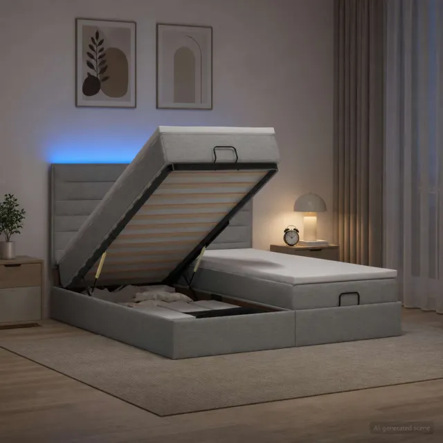 vidaXL Ottoman Bed met Matrassen en LED Lichtgrijs 180 x 200 cm Stof