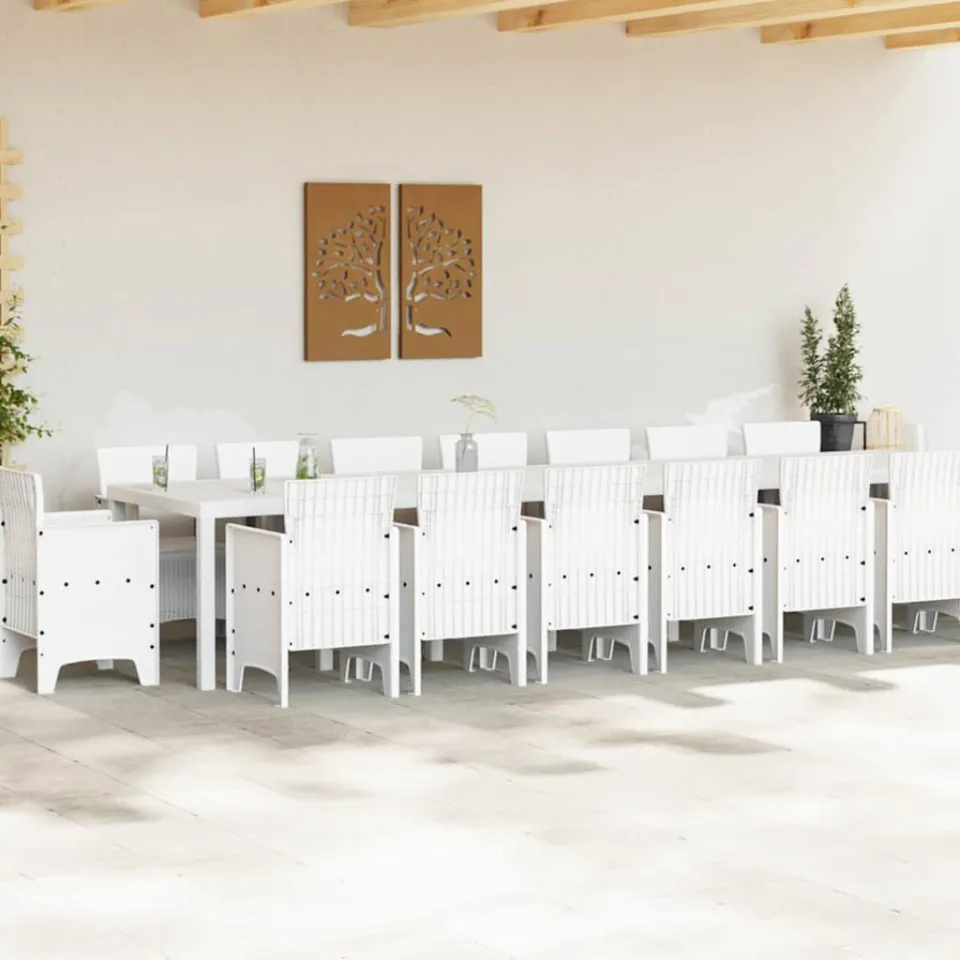 vidaXL Tuin Eettafelset met kussens 17 st Wit PP