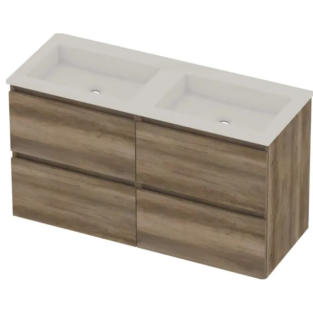 Basic-Line Aura 46 Badmeubelset Acryl 120x46x62 cm A46gwcso2x600 Scotch Oak Glans Wit