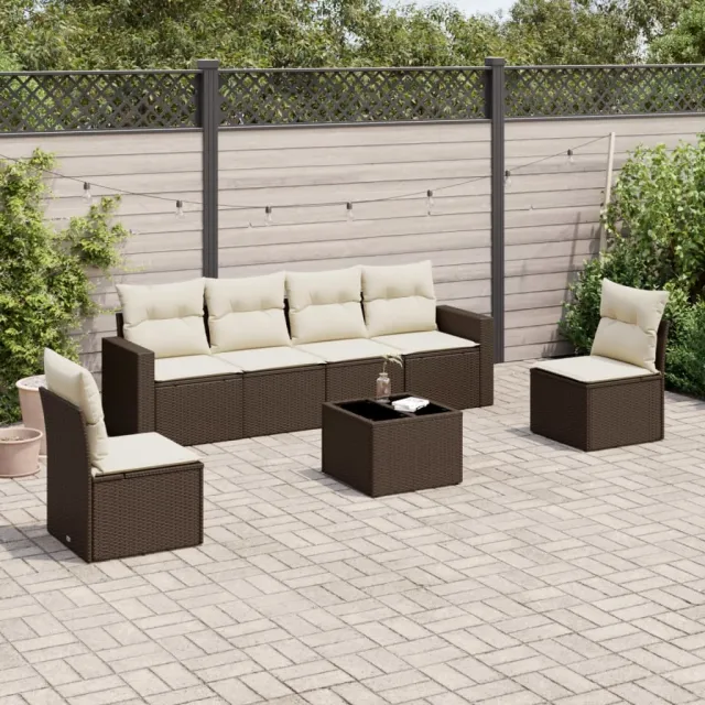 vidaXL 7-delige Loungeset met kussens poly rattan bruin, foto 2