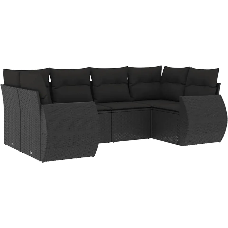 vidaXL 6-delige Loungeset met kussens poly rattan zwart, foto 3