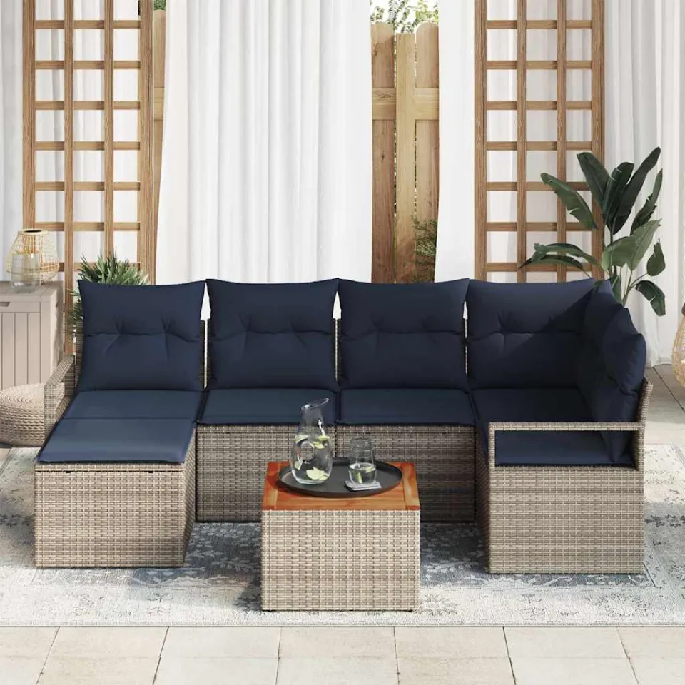 vidaXL Tuinbankenset 7 st Grijs poly rattan