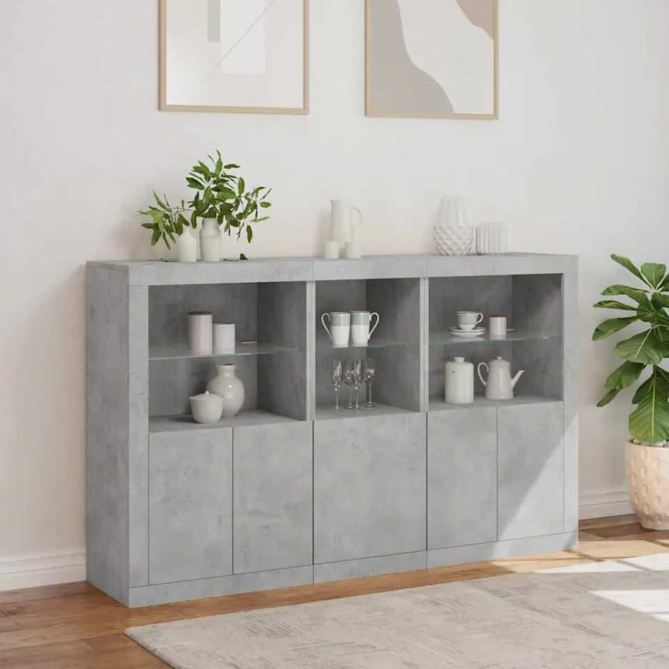 vidaXL Dressoir met LED-verlichting 162x37x100 cm betongrijs grijs, foto 2