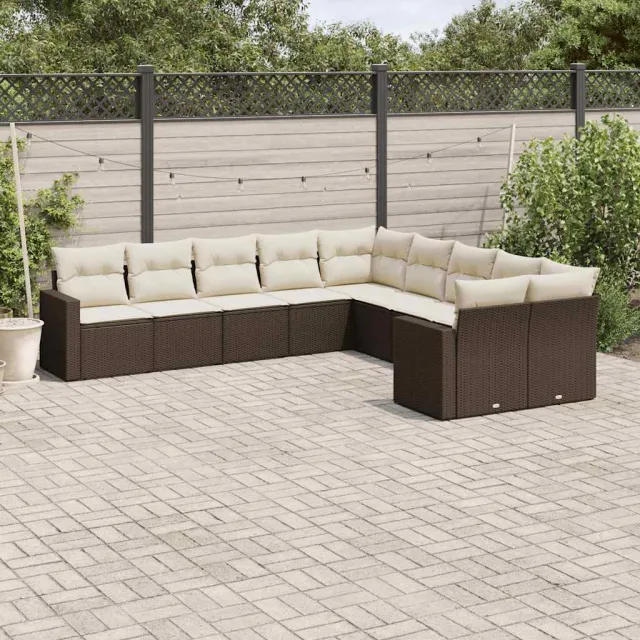 vidaXL 10-delige Loungeset met kussens poly rattan bruin, foto 2