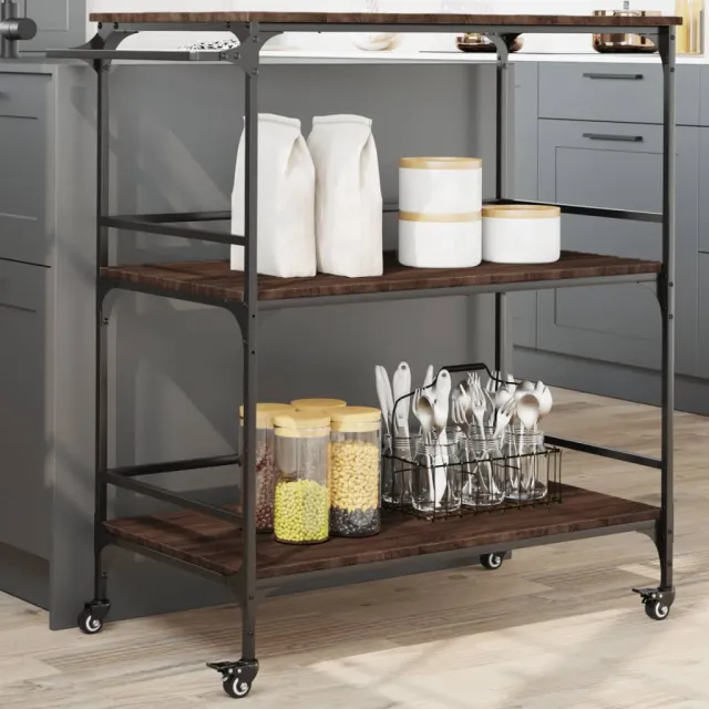 vidaXL Keukentrolley 100,5x50x105 cm bewerkt hout bruin eikenkleurig