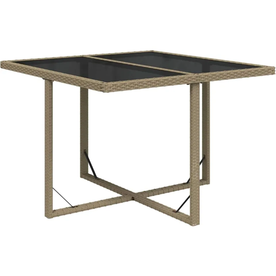 vidaXL Tuintafel 109x107x74 cm poly rattan en glas beige, foto 3