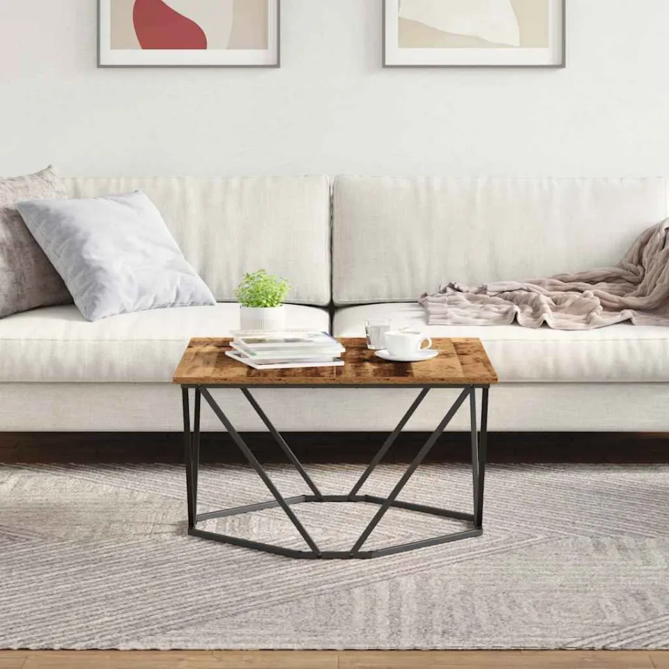 vidaXL Salontafel Oud Hout 80 x 80 x 45 cm Engineered hout en staal, foto 4
