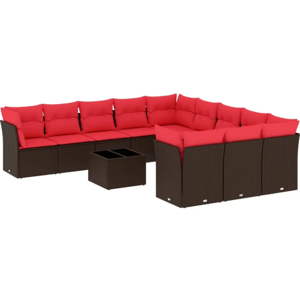 vidaXL 12-delige tuinbankset met kussens, bruin polyrotan, foto 3