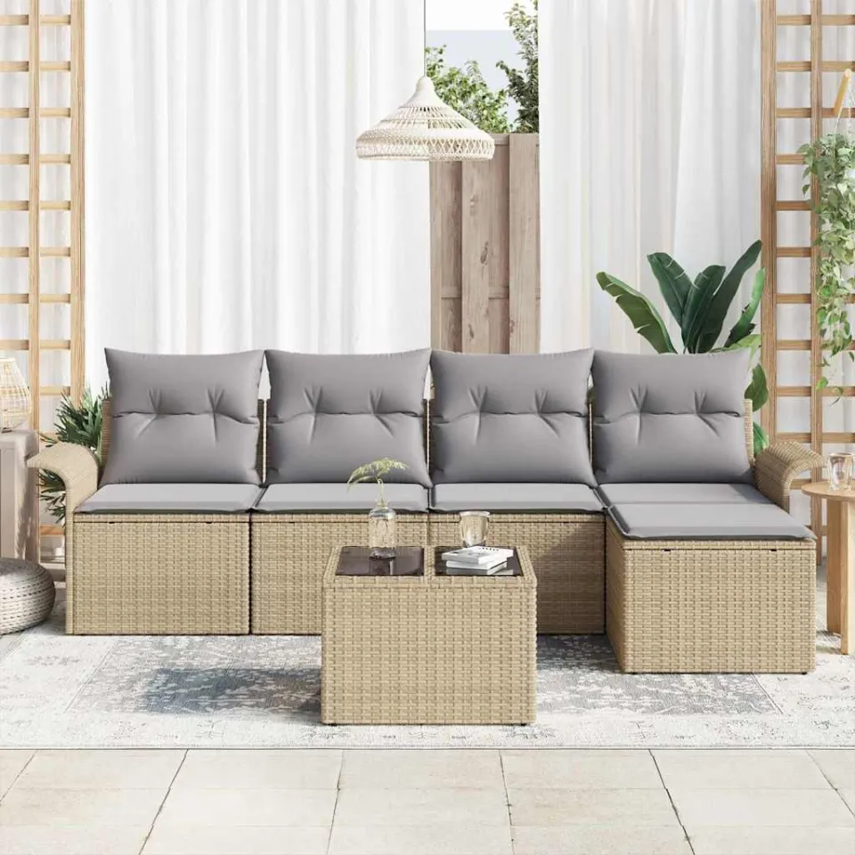 vidaXL Buitensofa 6 st Beige poly rattan, foto 3