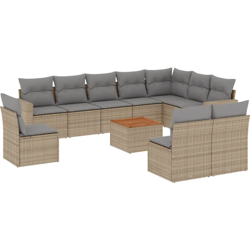 vidaXL 11-delige Tuinset met kussens poly rattan beige, foto 3