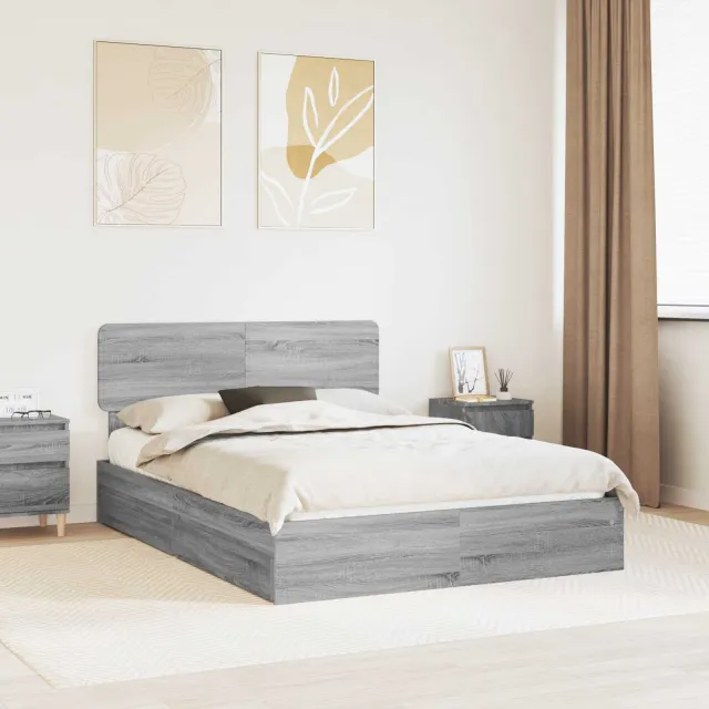 vidaXL Opslag bed Grijs Sonoma 150 x 200 cm Bewerkt hout
