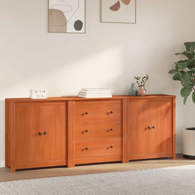 vidaXL Dressoir 3 st Wasbruin 210 x 35 x 80 cm Massief grenenhout