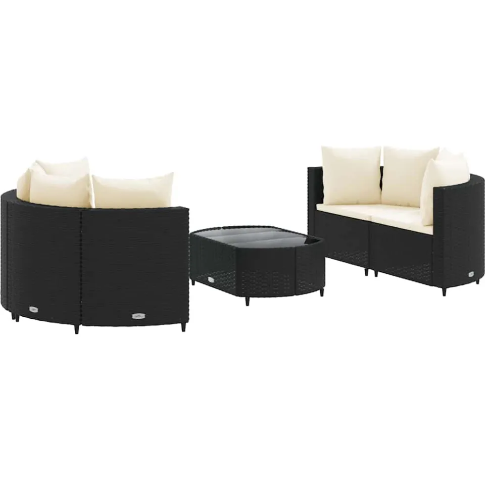 vidaXL 5-delige Loungeset met kussens poly rattan zwart, foto 4