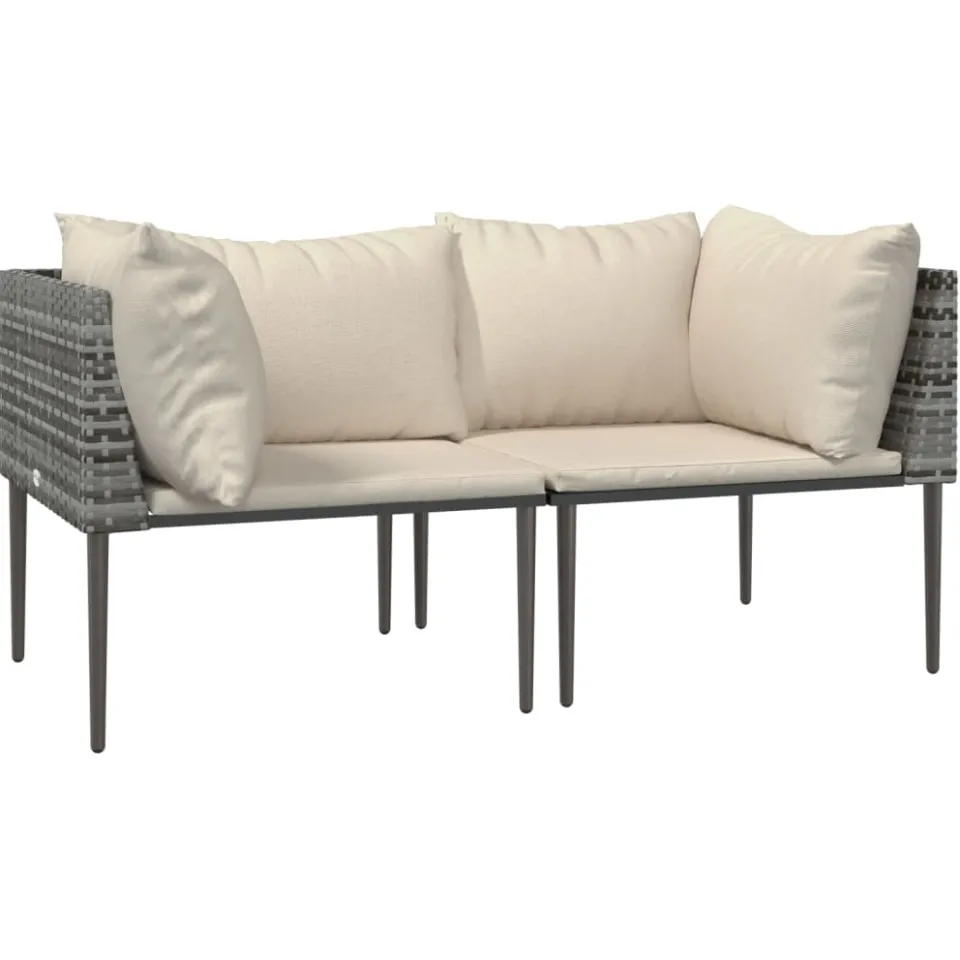 vidaXL 3-delige Loungeset met kussens poly rattan grijs, foto 3