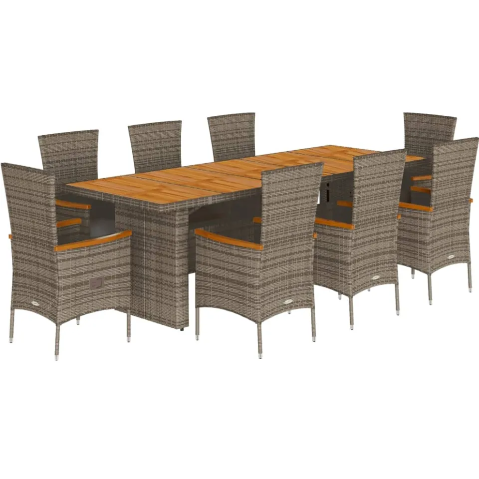 vidaXL 9-delige Tuinset met kussens poly rattan grijs, foto 3