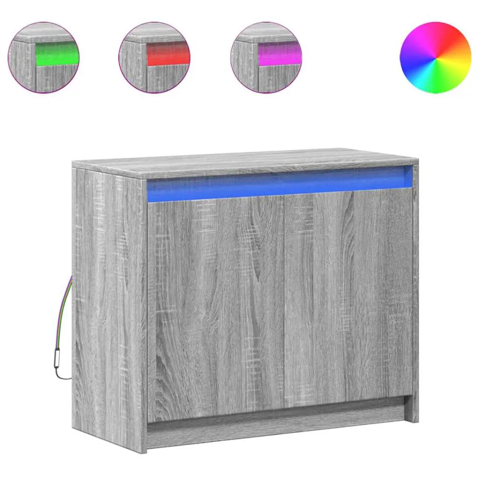 vidaXL Dressoir met LED 72x34x61 cm bewerkt hout grijs sonoma eiken, foto 3