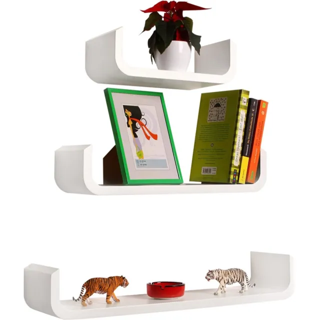 Bolt Edge Wandplank Zwevend - Boekenplank - Set van 3 - Wit - Hout