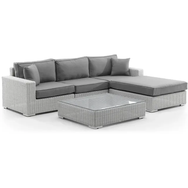 Oltre Milano I Royal - Witte Polyrattan Hoekloungeset - 4-zits - Inclusief Hocker en Tafel