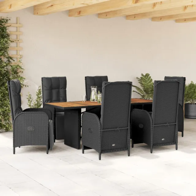 vidaXL 7-delige Tuinset met kussens poly rattan zwart, foto 2