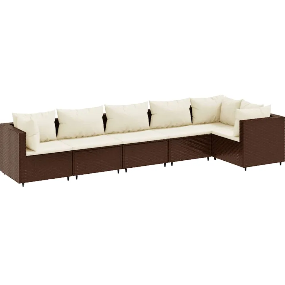 vidaXL 6-delige Loungeset met kussens poly rattan bruin, foto 3