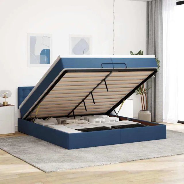 vidaXL Ottoman bed met matras 200x200 cm stof blauw