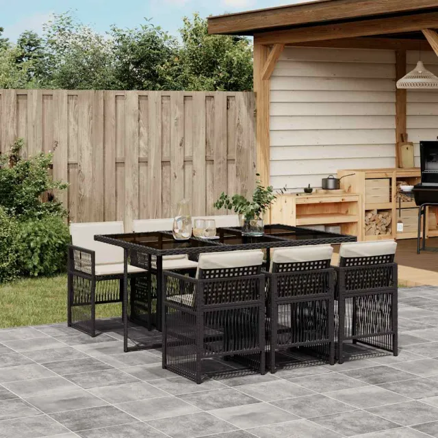 vidaXL 7-delige Tuinset met kussens poly rattan zwart, foto 2