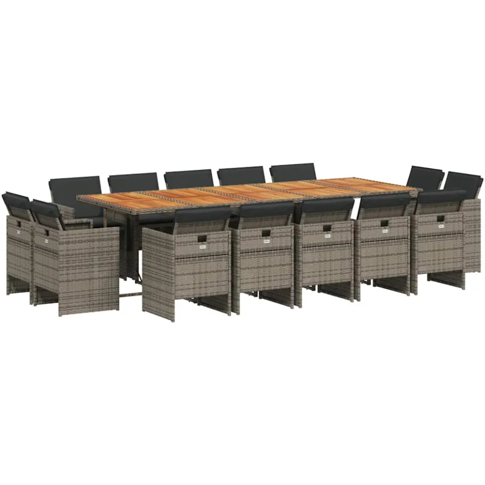 vidaXL 15-delige Tuinset met kussens poly rattan grijs